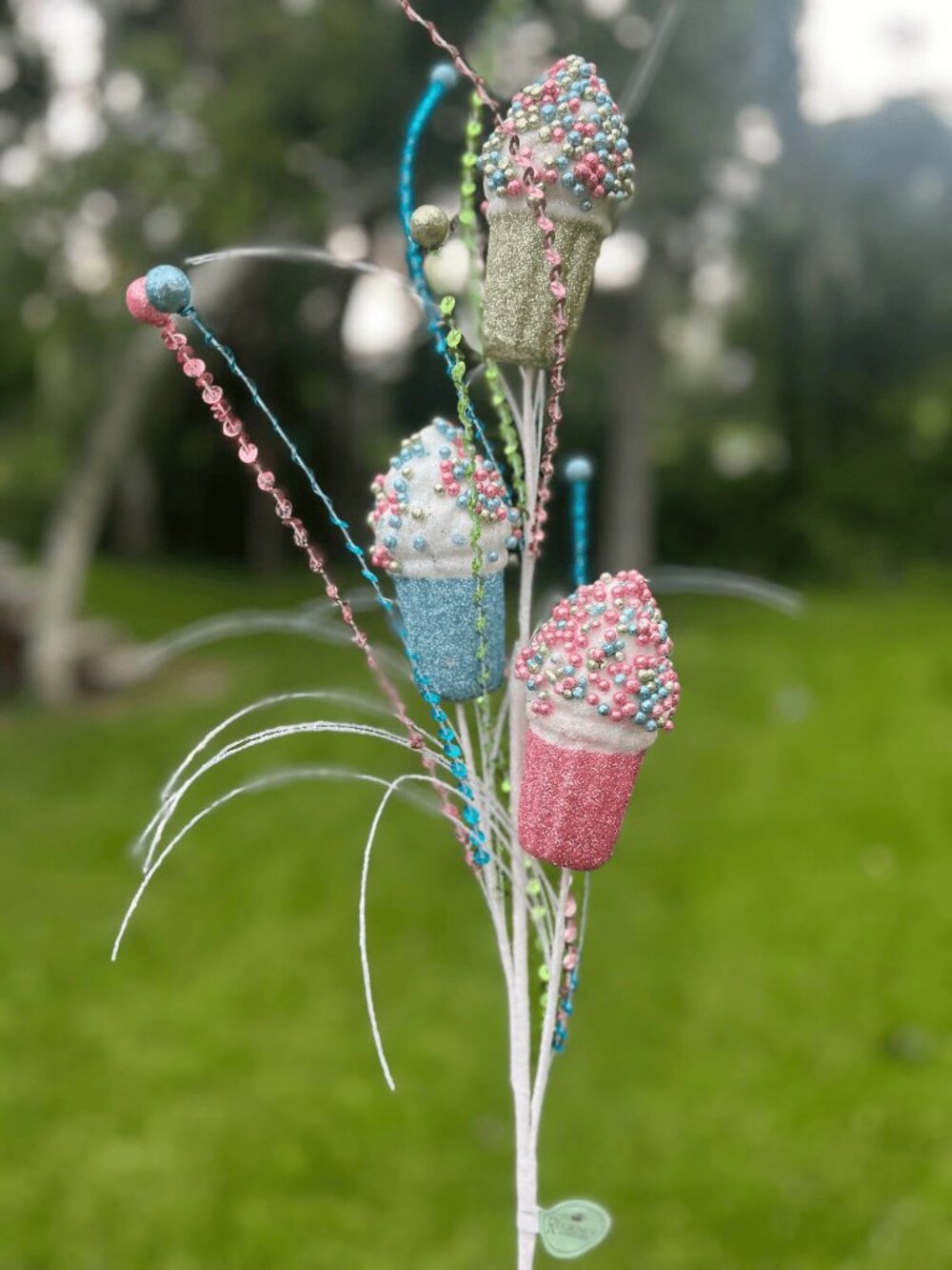 Ice Cream Cone with Sprinkles Stem Pick Christmas Decor Holiday Crafts
